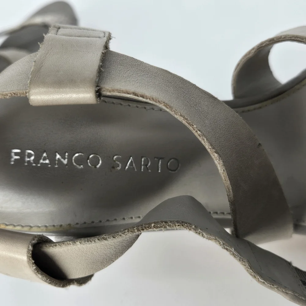 Franco Sarto Shania Wedge Sandal Gray Leather Snake‎ Size 8.5